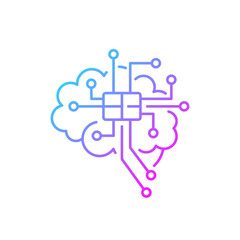 Obraz premium Brain microcircuit gradient linear vector icon. Innovative technology. Machine learning. Human body augmentation. Thin line color symbols. Modern style pictogram. Vector isolated outline drawing