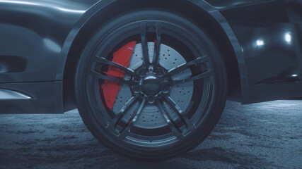 3d render of a close-up of a sports car wheel