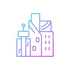 Cyberpunk city gradient linear vector icon. Skyscrapers of business centers. Metropolis buildings. Futuristic town. Thin line color symbols. Modern style pictogram. Vector isolated outline drawing
