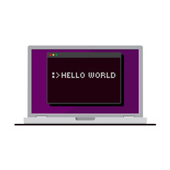 Display the message hello world on screen,test programs make the text appear on computer screen. © momoforsale