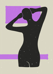 Obraz na płótnie Canvas Boho contemporary art print. Minimalist abstract background woman silhouette mid century posters, vector illustration