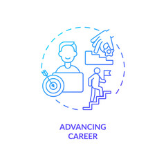 Advancing career navy, blue gradient concept icon. Business development. Personal growth. Professional promotion idea thin line illustration. Vector isolated outline RGB color drawing
