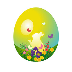 Rabbit and wildflowers on an Easter egg