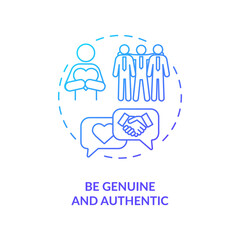 Be genuine and authentic navy gradient concept icon. Personal branding strategy. Leader reputation. Digital influence idea thin line illustration. Vector isolated outline RGB color drawing
