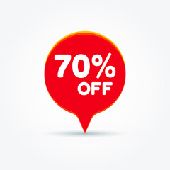 70% OFF Discount Sticker. Sale Red Tag. Discount Offer Price Label, Vector Price Discount Symbol. Eps 10 vector illustration.