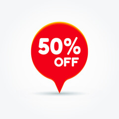 50% OFF Discount Sticker. Sale Red Tag. Discount Offer Price Label, Vector Price Discount Symbol. Eps 10 vector illustration.