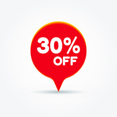 30% OFF Discount Sticker. Sale Red Tag. Discount Offer Price Label, Vector Price Discount Symbol. Eps 10 vector illustration.