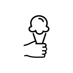 Human hand holds ice cream cone, icon, vector.