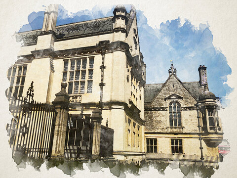 Tradition Oxford building in watercolor