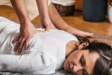 Obraz na płótnie Canvas Thai Back Massage and Energy Lines – A Holistic Approach to Healing the Body at Wellness Center