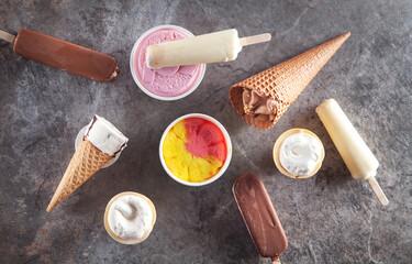  Ice cream. Waffle cone, strawberry, vanilla, chocolate