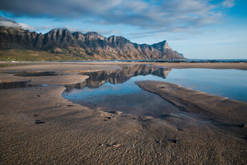 Mountain reflection in beach pool