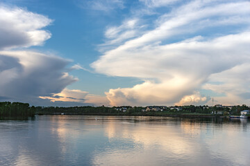 Sunset on the river. Landscape.