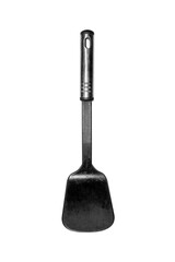 Plastic cooking spatula for cooking on a white background.Kitchen spatula made of plastic top view.