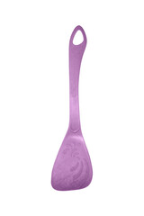 Plastic cooking spatula for cooking on a white background.Kitchen spatula made of plastic top view.