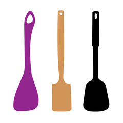 Kitchen spatula logo in vector.Kitchen spatula vector illustration top view.Icons of a set of kitchen shovels in a vector.