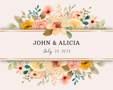Save the date. Watercolor floral frame border