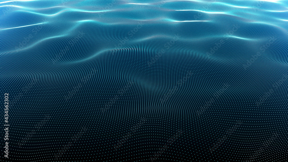 Poster abstract digital background. futuristic wave of dots and weave lines. digital technology. 3d renderi