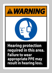 Fototapeta na wymiar Warning Sign Hearing Protection Required In This Area, Failure To Wear Appropriate PPE May Result In Hearing Loss