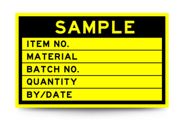 Square yellow color label banner with headline in word sample and detail on white background for industry use