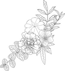 モノクロの花と葉っぱの繊細な装飾　ベクター素材