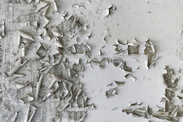 Old aged white wallpaper on concrete wall