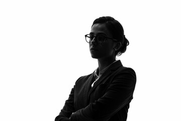 腕組みする外国人女性　シルエット