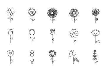 flowers outline icon set on white background.
