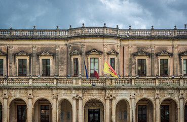 Obraz premium Front view of Palazzo Ducezio building in historic part of Noto city, Sicily in Italy