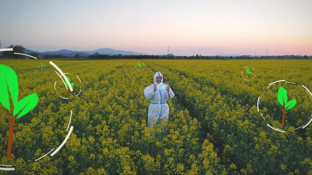 Future concept: engineer analysing agriculture crop health with technology