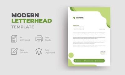 Obraz premium Modern Green Colorful Corporate Letterhead Template Design.