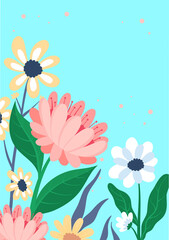 Spring Flowers on Blue Background Vector
