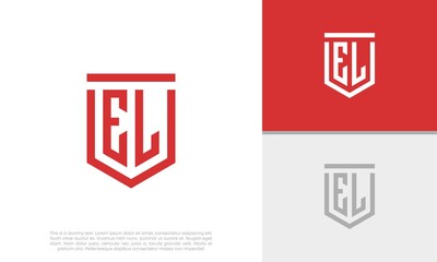 Initials EL logo design. Initial Letter Logo. Shield logo.