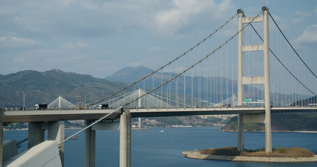 Obraz premium Tsing Ma Suspension bridge in Hong Kong city