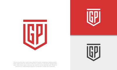 Initials GP logo design. Initial Letter Logo. Shield logo.	
