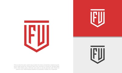 Initials FU. FV logo design. Initial Letter Logo. Shield logo.	