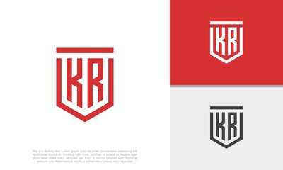 Initials KR logo design. Initial Letter Logo. Shield logo.	