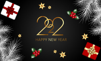 Happy new year 2022 Elegant golden text. Minimalistic vector illustration