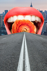 Modern design, contemporary art collage. Inspiration, idea, trendy urban magazine style. Road going...