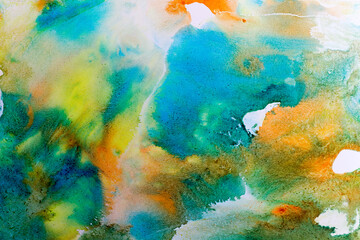 yellow and blue Abstract colorful watercolor on paper close-up background texture