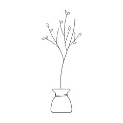Seedling plant tree in sack outline simple minimalistic flat design vector illustration isolated on white background