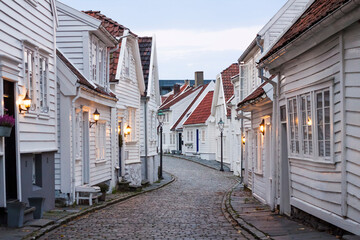 Traditional wooden houses in Stavanger historical city center, Norwegian architecture, Norway