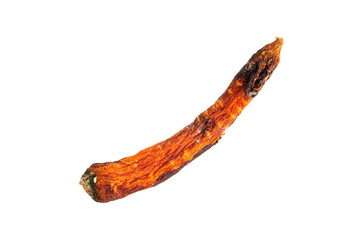 Spilled old carrot close up macro studio shot isolated on white