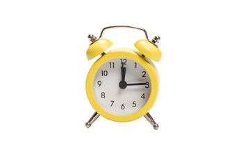 Yellow alarm clock isolated on a white.
