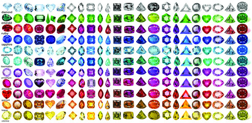 illustration set of precious stones of different cuts and colors