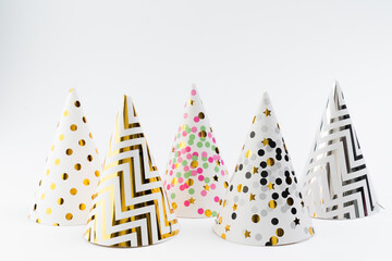 Happy New Year party hat on white background.