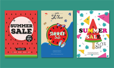 Summer sale vector poster, flyer, print-ready also useable for social media, summer elements for marketing promotion