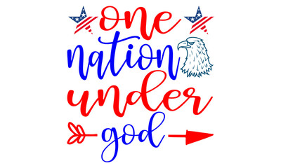 One nation under god greeting card with American flag brush stroke background and hand lettering text design. Vector illustration.
