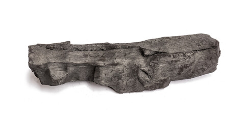 Natural wood charcoal isolated on white background. Hardwood charcoal.