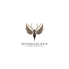 women fly angel logo  award  and wings with silhouette style